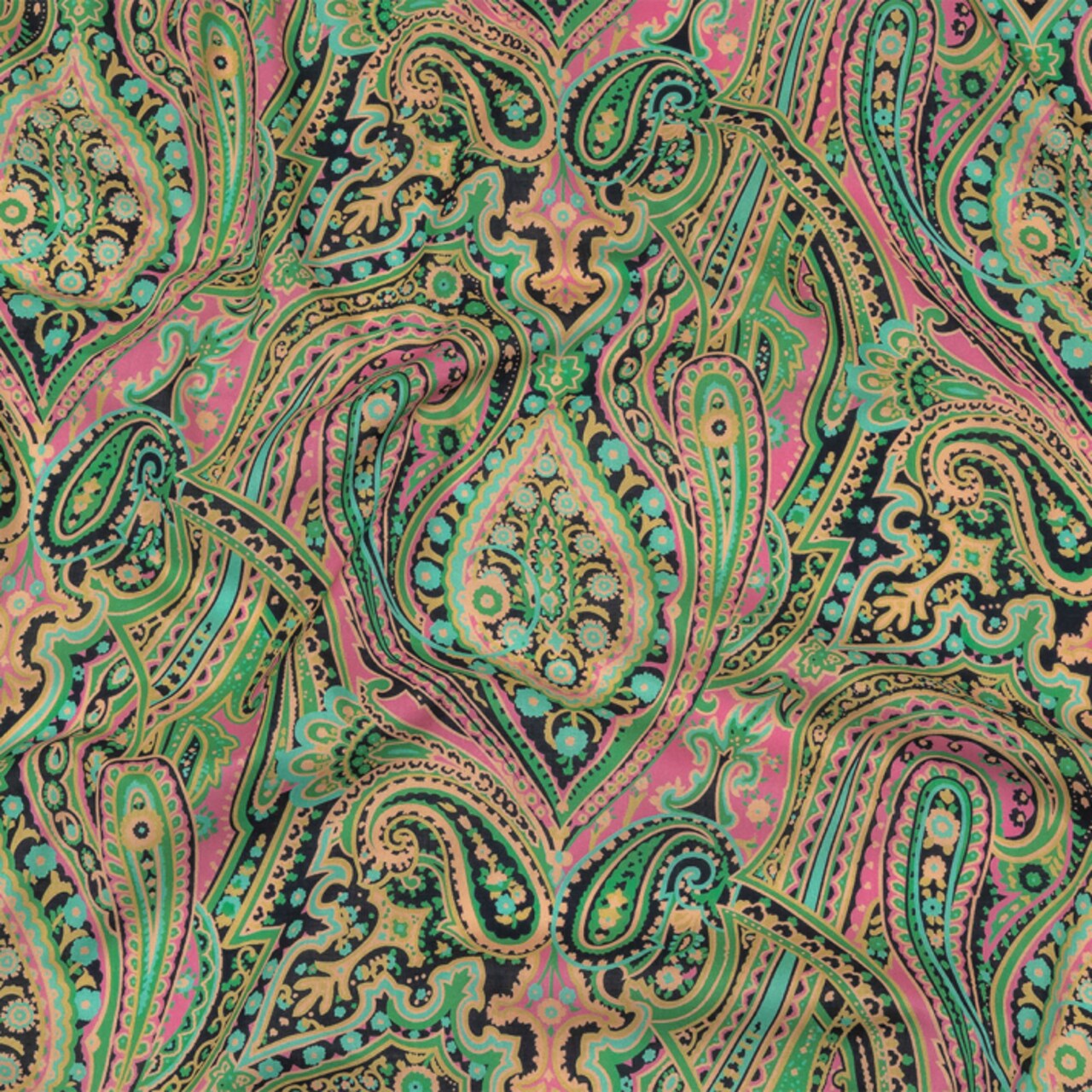 1 Yard Cotton Voile Black and Green Paisley - Hippy Shake Print Fabric